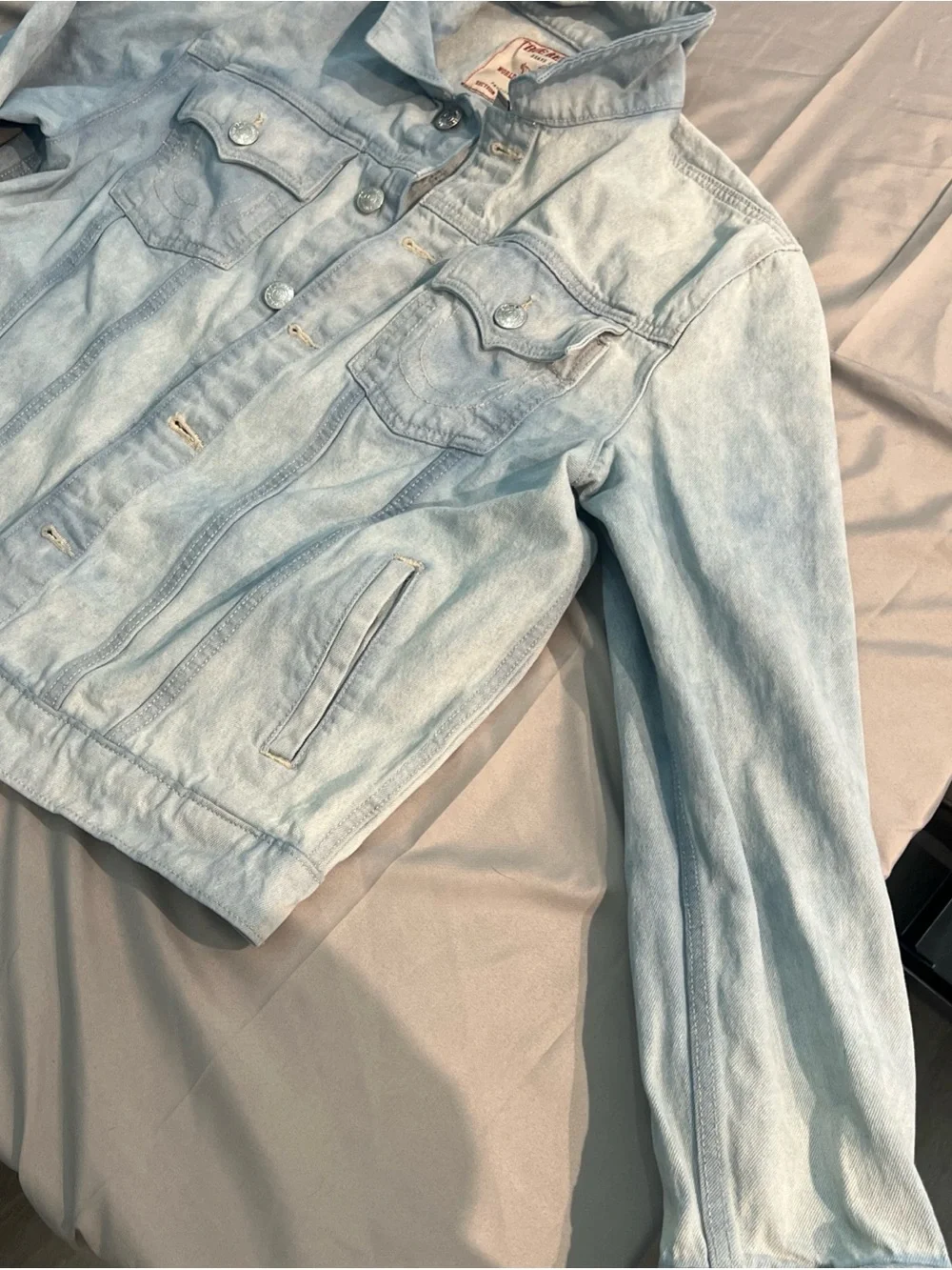 Y2K True Religion Mens Jesse Single Needle Denim Jacket L 108073 Light Wash Jean